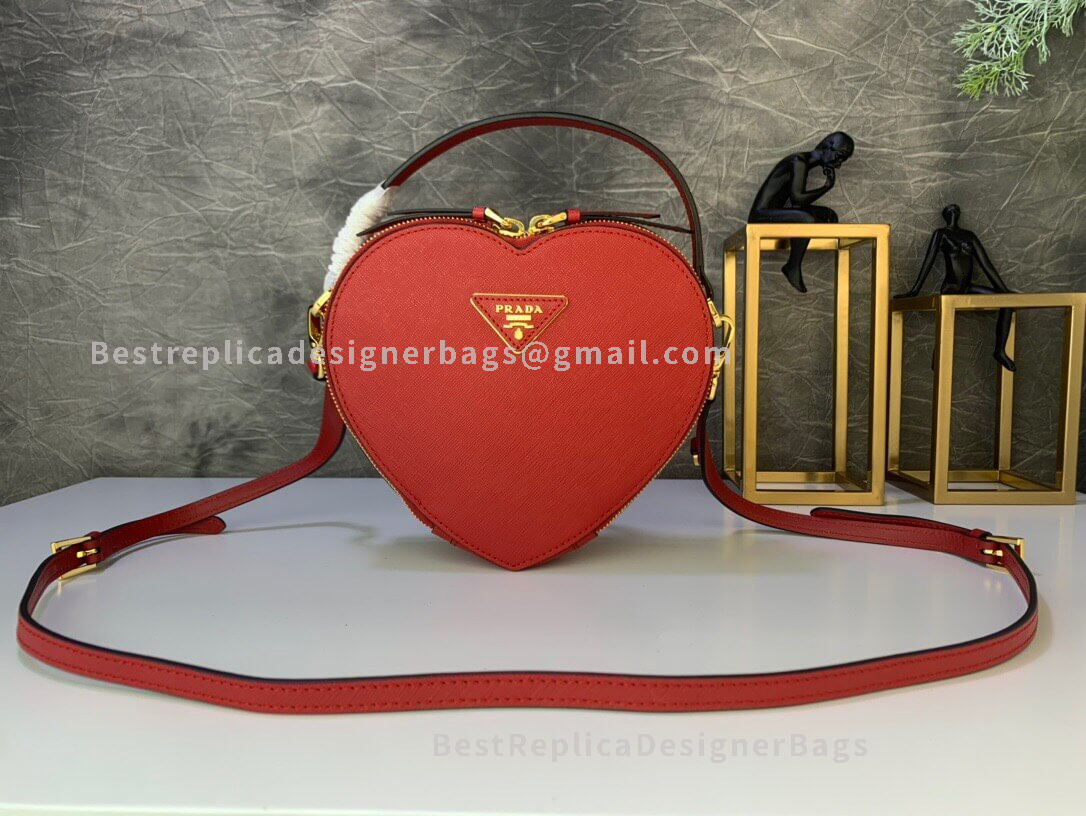 Prada Red Saffiano Leather Shoulder Bag GHW 1BH144
